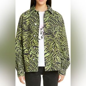 Ganni Denim Print Shirt Jacket Lime Tiger